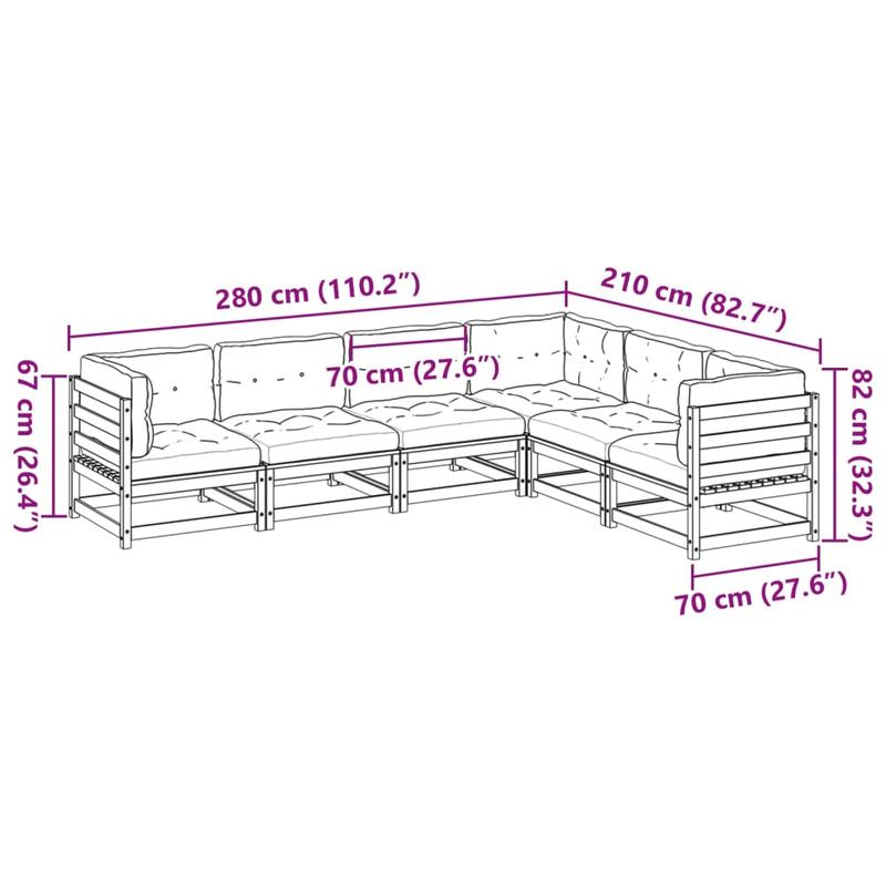6-delige Tuinset – Lounge Set – Balkonmeubilair – Buitenbank – Tuinmeubelen – Massief Pinewood – Comfortabele Kussens