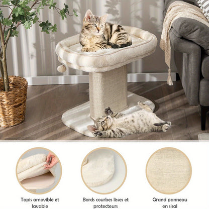 Kattenkrabpaal – Krabpaal – Kattenpaal – Krabmeubel – Kattenmeubel – Beige Variant – Afneembaar Zacht Ligvlak – Brede Sisal Krabpalen