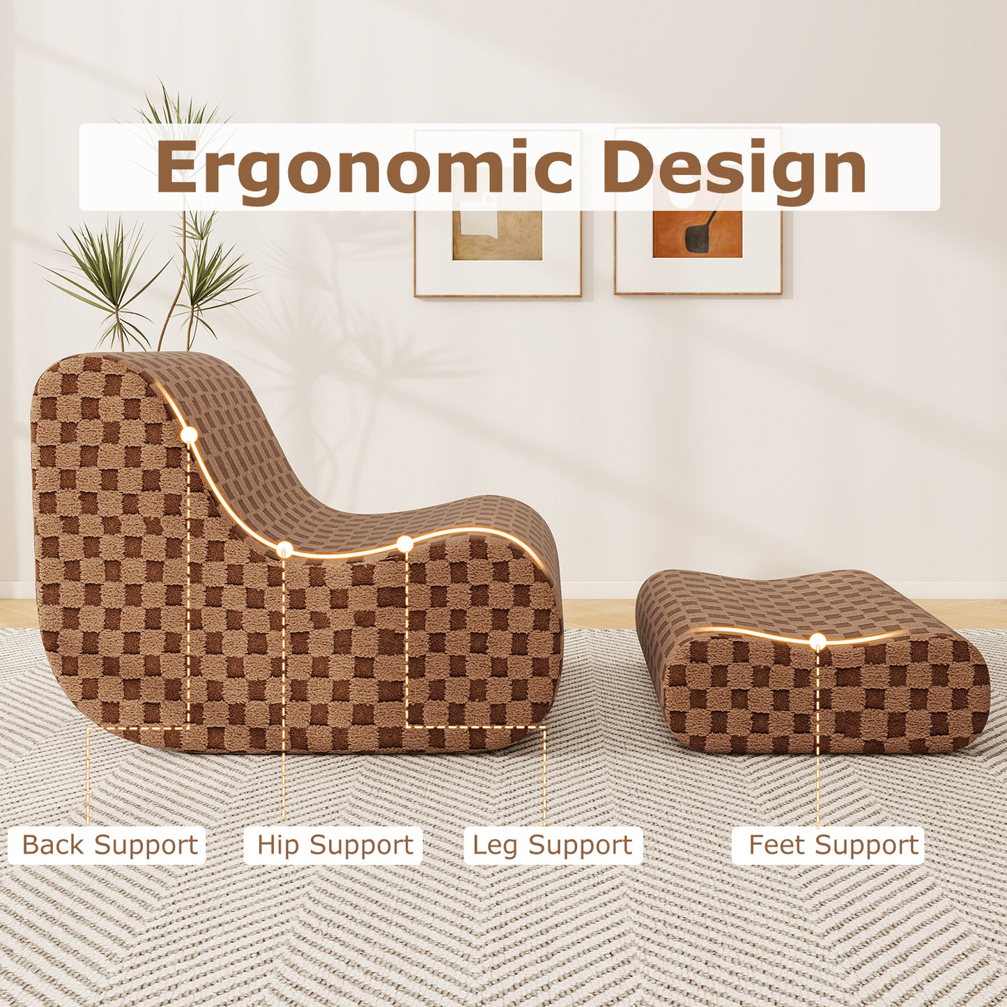 Zitzak – Zitkussen – Loungestoel – Bean Bag – Fauteuil – Teddy Fleece – Één Stuk Schuimvulling – Inclusief Ottoman