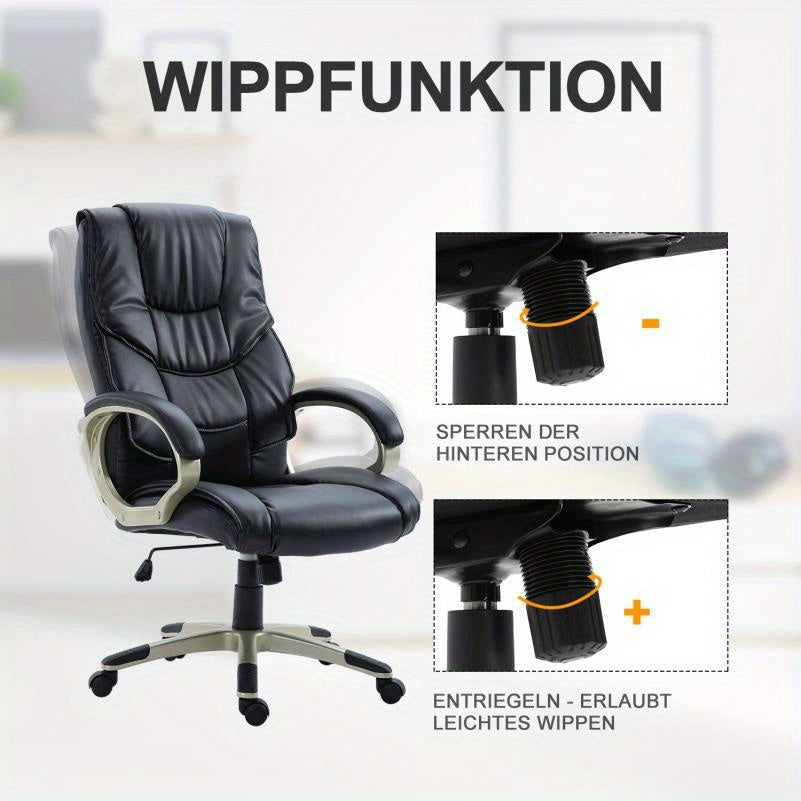 Bureaustoel – Ergonomische Stoel – Office Chair – Draaistoel – Bureaustoelen – Verstelbare Hoogte 114-124 cm – Zwarte Kunstleren Bekleding & Stevig PVC Frame