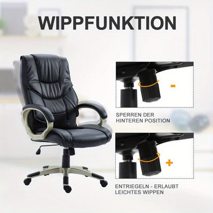Bureaustoel – Ergonomische Stoel – Office Chair – Draaistoel – Bureaustoelen – Verstelbare Hoogte 114-124 cm – Zwarte Kunstleren Bekleding & Stevig PVC Frame
