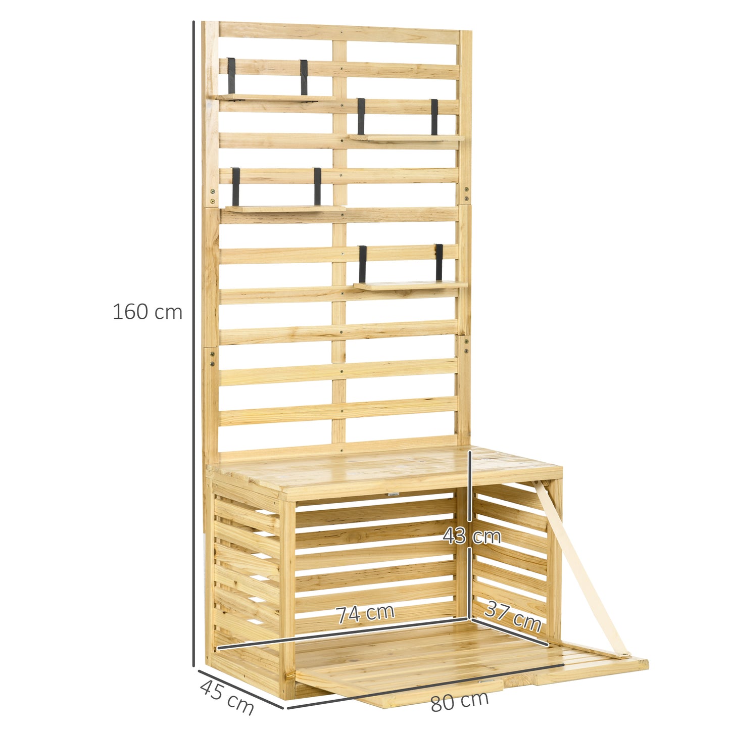 Tuinkist – Tuinopbergbox – Kussenbox – Opbergbox – Tuinberging – Houten Opbergbox – Weerbestendig – Inclusief Klimrek en Verstelbare Planken – 80x45x160 cm – Massief Dennenhout