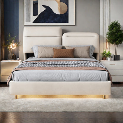 Tweepersoonsbed – Opbergbed – Stalen Bedframe – Velvet Bed – Modern Bed – 160x200 cm – LED Verlichting – USB Oplaadpoort