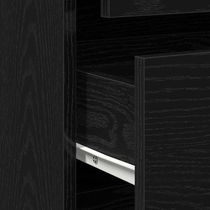 Modern Black Oak Chest of Drawers - 4-Drawer Heavy-Duty Wood Storage Cabinet with Lockable Shelves/Lockable Cabinet (Engineered Wood), Black & Oak, Minimalist Dresser for Bedroom, Living Room, Office Organizer (Easy Assembly,