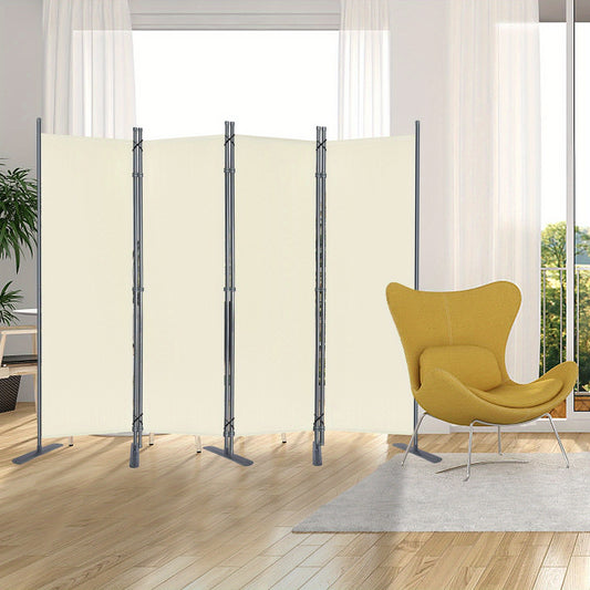 Kamerscherm – Roomdivider – Paravent – Scheidingswand – Kamerverdeler – Inklapbaar – 225x180 cm – Beige Polyester Doek