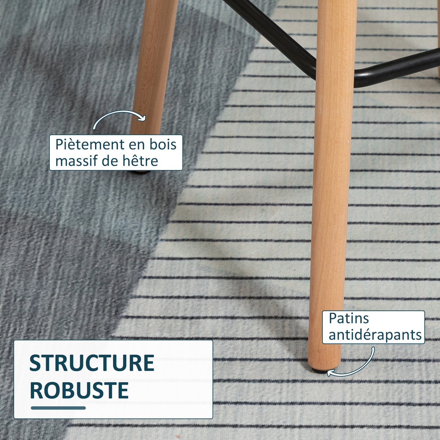 Barstoel – Barkruk – Barstoelen – Keukenstoel – Barkrukken set van 2 – Scandinavisch Design – Houten Poot – Blauw Linnen – Met Voetsteun en Armleuning – Anti-Slip Pads – Robuust Metalen Frame