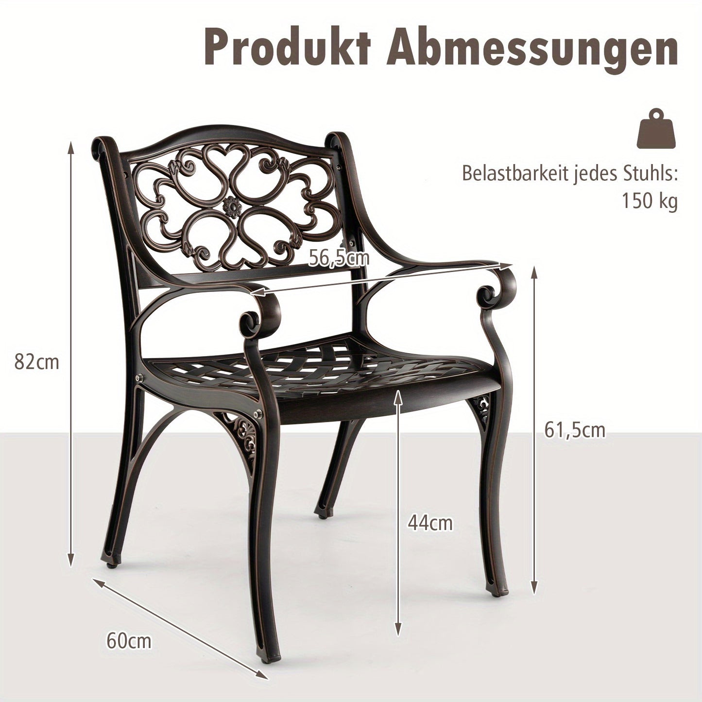 Tuinstoelen – Balkonstoelen – Terrasstoelen – Achtertuinstoelen – Aluminium Stoelen – 2-Delige Set – Weerbestendig Gietaluminium – Comfortabele Armleuningen – Kleur Brons