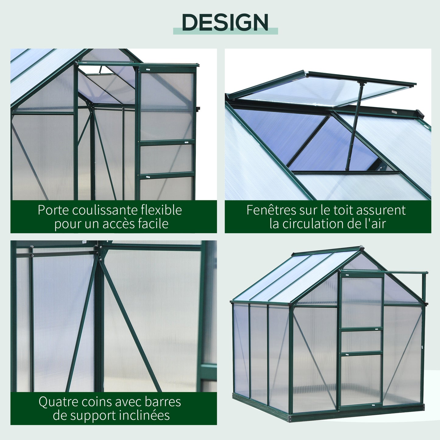 Kas – Tuinkas – Plantenkas – Broeikas – Groentekas – Polycarbonaat Panelen – Versterkte Fundering – 190x192x201 cm – Aluminium Frame – UV-bestendig – Donkergroen