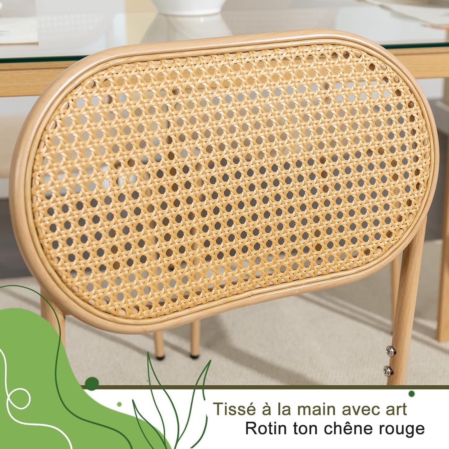Eetkamerstoel – Stoel – Kuipstoel – Keukenstoel – Set Van 2 – Rattan Rugleuning – Metalen Frame – Zachte Velvet Zitting – Max. Draagvermogen 150 kg