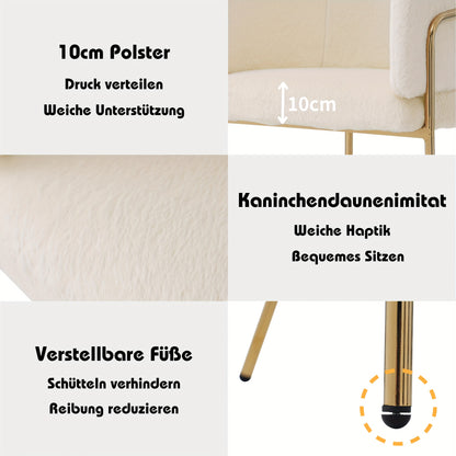 Loungestoel – Lounge Chair – Fauteuil – Relaxstoel – Eetkamerstoel – Beige Faux Rabbit Fur – Lichtgewicht Metaalpoten – Luxe Modern Design