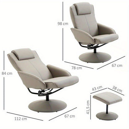 Draaifauteuil – Draaistoel – Relaxfauteuil – Loungestoel – Zithoekstoel – 360° Draaibaar – Comfortabele Ottoman – Stevig Kunststof & Houten Frame – Gemakkelijk Reinigbare Stof – Beige/Grijs