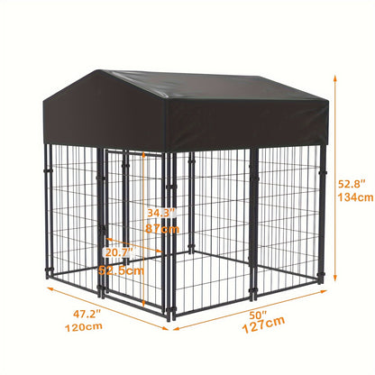 Heavy-Duty 134.62cm High Metal Welded Wire Dog Crate with Waterproof Sunshade - Ideal for Small Dogs, Chickens, Ducks - Includes 8 Stakes & Instruction Manual - Perfect for Garden & Farm Use, Wisfor