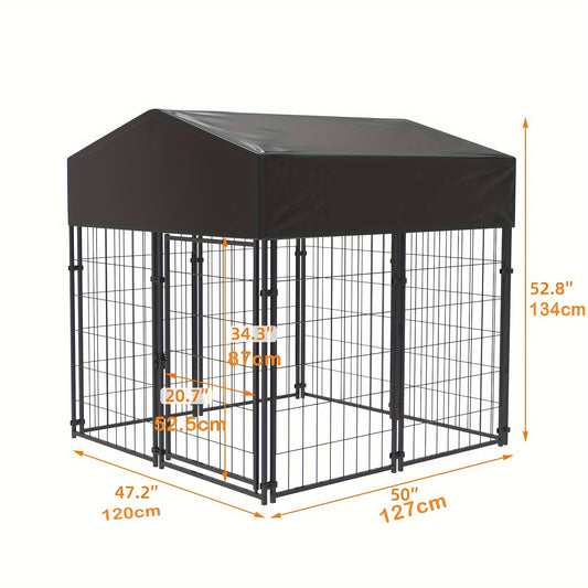 Buitenren Hondenren – Dierenren – Hondenkooi – Kippenren – Tuinren – Metalen Gelaste Draadvoering – Waterdichte Zonwering – 134 cm Hoog