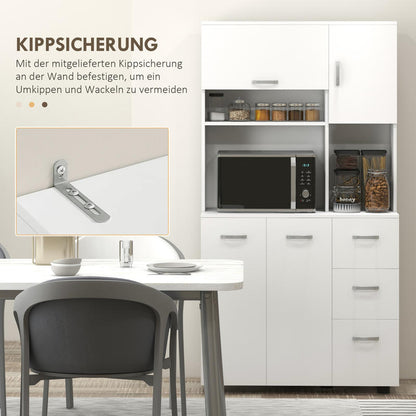 Keukenkast – Keukenkast Met Wielen – Keuken Opbergkast – Keukenkast Wit – Hoge Keukenkast – Compacte Opbergkast 89x39,5x168 cm – Verstelbare Planken & Duurzaam Zonder Elektriciteit