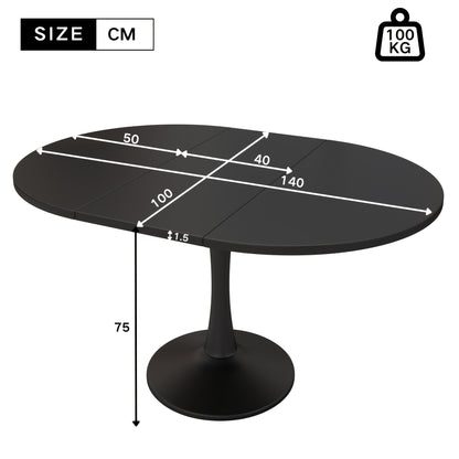 Extendable Dining Table, Oval Dining Table, Coffee/Lounge Table, L100/140 X W100 X H75cm, Modern Minimalist Dining Table, Black, Round Dining Table, Table for Dining Room, Extendable Tables for Dining Room, Round Dining Table