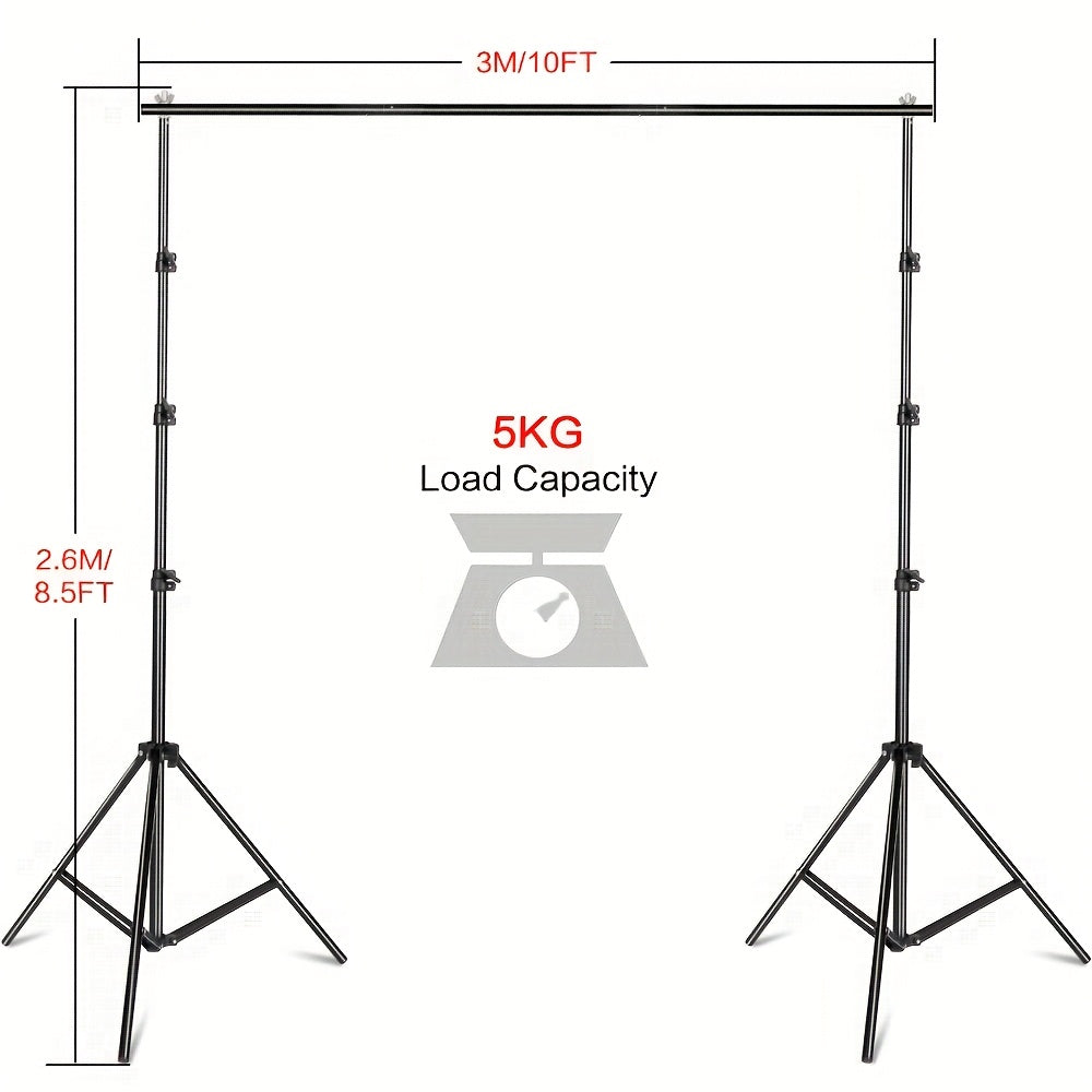 Backdrop Stand – Fotostatief – Background Frame – Verlichtingsstatief – Photoshoot Statief – 2.6x3m Muslin Achtergrond – Stevig Metalen Frame Met Driewielbasis
