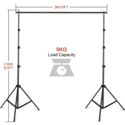 Backdrop Stand – Fotostatief – Background Frame – Verlichtingsstatief – Photoshoot Statief – 2.6x3m Muslin Achtergrond – Stevig Metalen Frame Met Driewielbasis