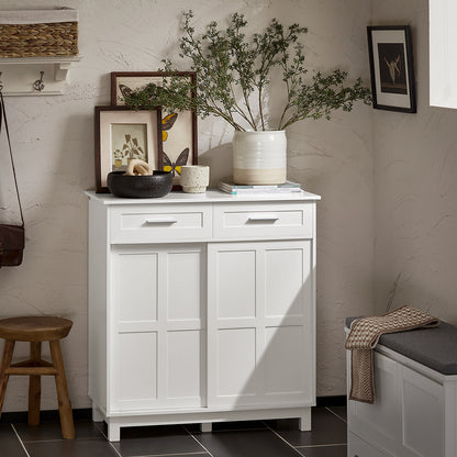 Dressoir – Buffetkast – Opbergkast – Keukenkast – Woonkamerkast – Schuifdeuren – Wit – 80x40x85 cm – Hoogwaardig Houtvezelplaat
