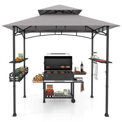 Grillpaviljoen – Barbecueoverkapping – Grill Shelter – BBQ Tent – Buitenkeuken – Dubbel Dak – Weerbestendige Polyester Kap – 242 x 153 x 250 cm – Met Zijtafels en Flessenopener – Metaalframe
