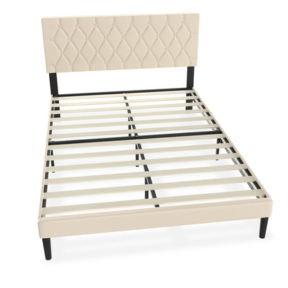 Bedframe – Gestoffeerd Bed – Tweepersoonsbed – Slaapkamer Bed – Ledikant – Lederen Hoofdbord – 160x200 cm – 300 kg Draagkracht – Eenvoudige Montage