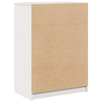 Modern White Solid Wood Pine Sideboard Cabinet with Lockable Doors & Adjustable Shelves - 60cm Wide Floor-Standing Storage Furniture, Fire-Resistant Hardwood Construction, Minimalist Design for Living Room, Hallway, Entryway