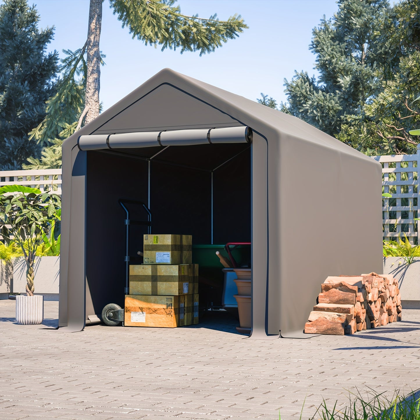 Garage Tent – Fietsenstalling – Opslagtent – Gereedschapsschuur – Tuinberging – 296x190x200 cm – Gegalvaniseerd Stalen Frame – Dubbele Ritssluiting