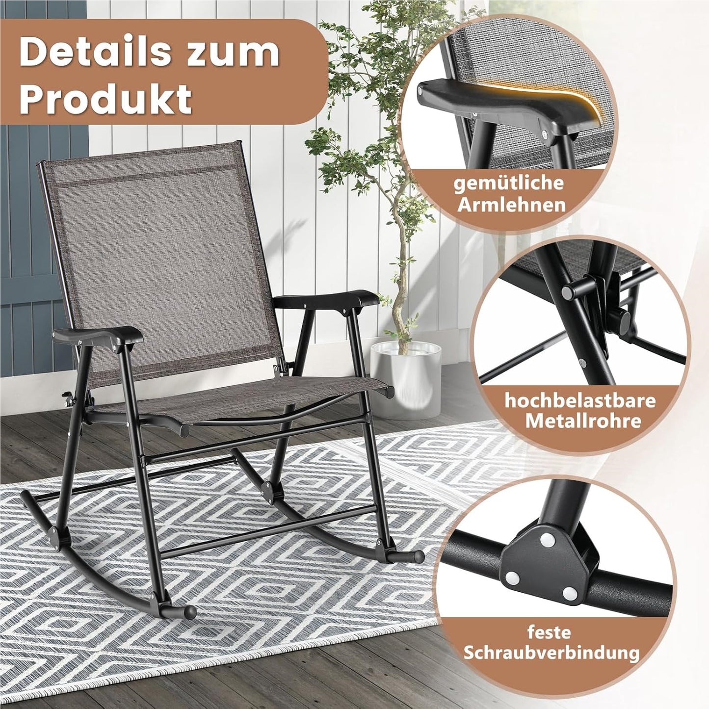 Schommelstoel – Schommelstoel Buiten – Tuinstoel Schommel – Relaxstoel Tuin – Inklapbare Schommelstoel – Met Ademend Zitmateriaal – Met Stevig Metaalframe tot 150 kg