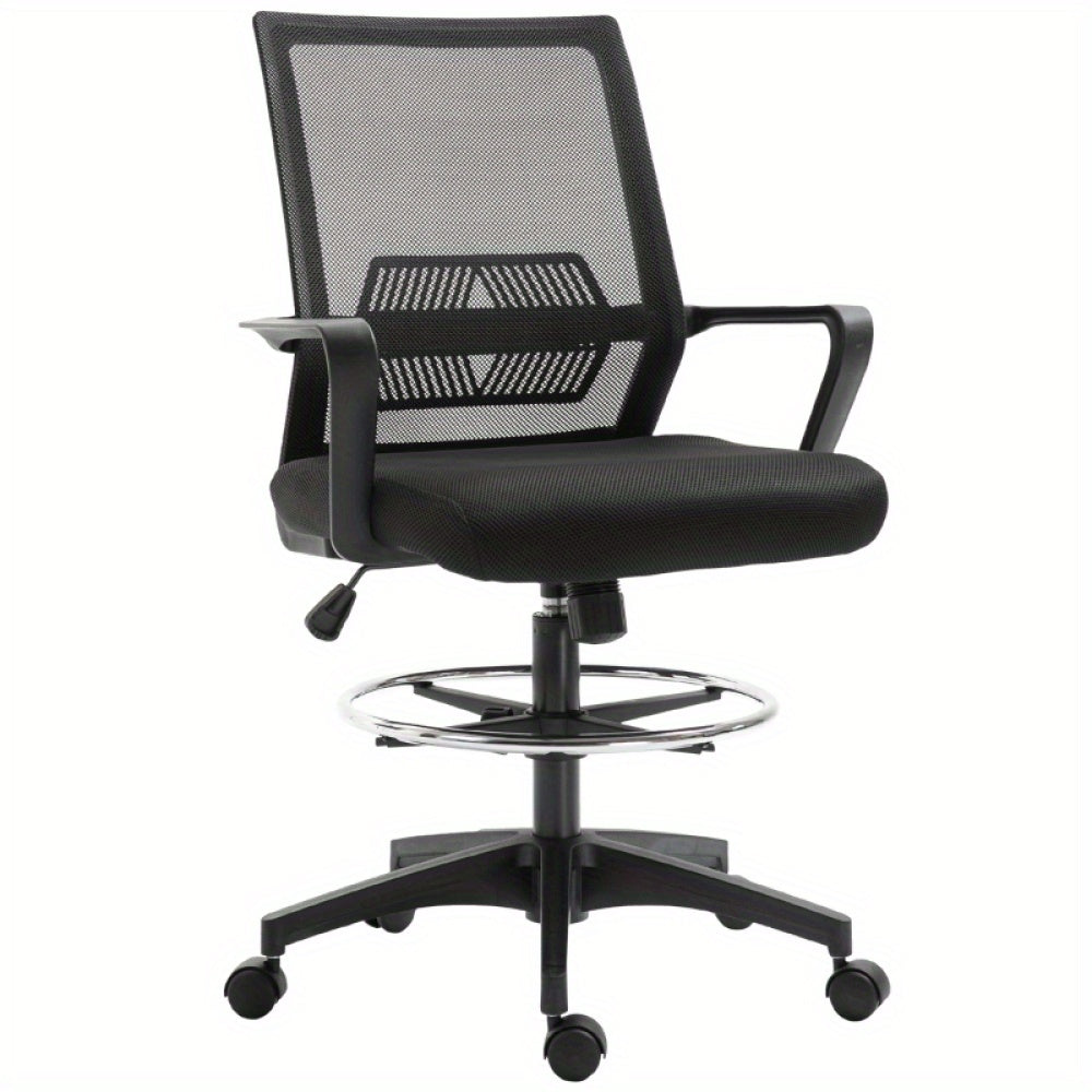 Bureaustoel – Office Chair – Draaistoel – Computerstoel – Bureaustoel – Ergonomisch – Verstelbare Voetensteun & Lendensteun – Mesh Rugleuning & Schommelfunctie – Zwart