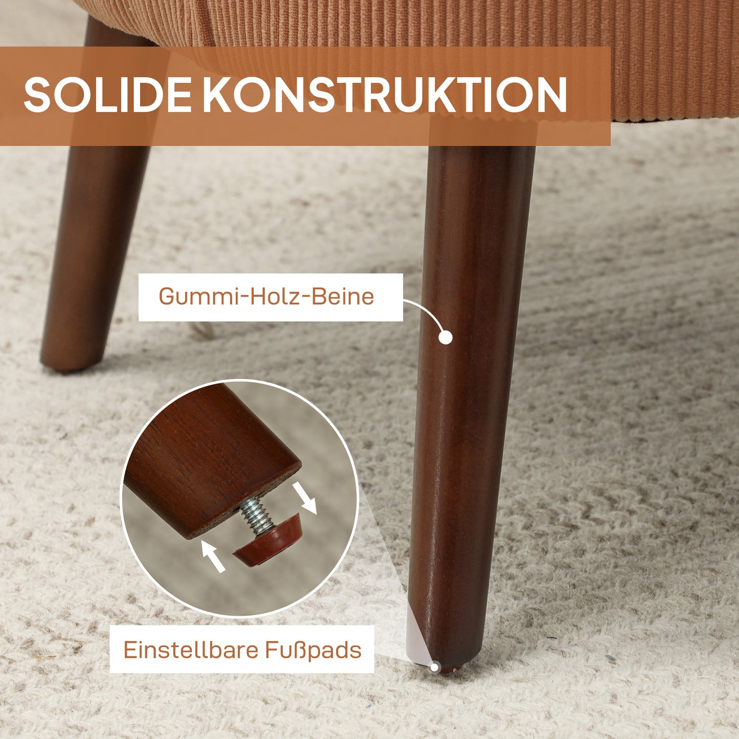 Fauteuil – Accentstoel – Loungestoel – Leunstoel – Zitstoel – Oranje Kleur – Rubberwood Poten – Inclusief Lendenkussen