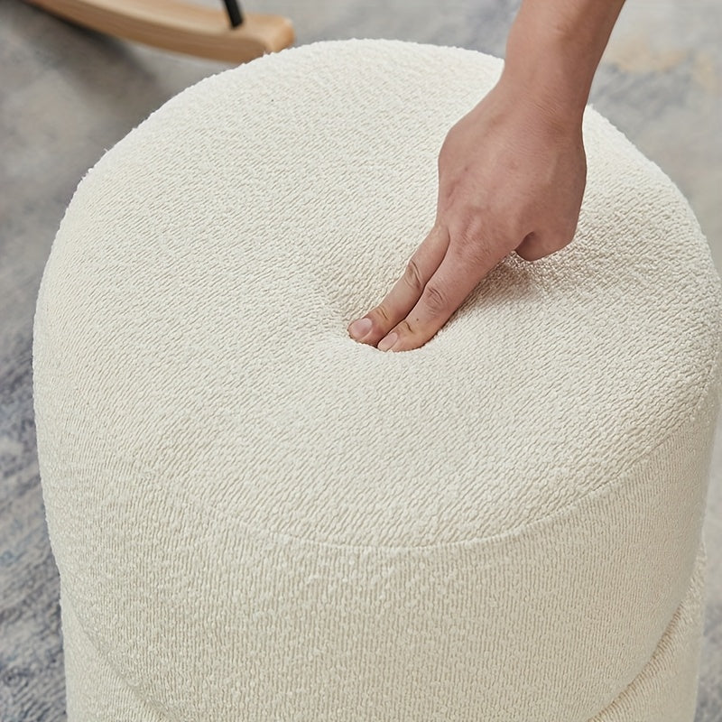Poef – Opbergpoef – Opbergkruk – Zitzak – Voetenbankje – Ronde Opbergkruk Beige – Met Opbergruimte – Metaal & Zachte Bekleding – 45x45x46 cm – Direct Gebruiksklaar