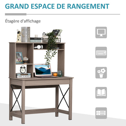 Boekenrek – Boekenkast – Opbergkast – Wandrek – Vakkenkast – 2-in-1 Bureau met Boekenkast – 105 x 50 cm Werkblad – Licht Eikenhout Met Zwart Metaal