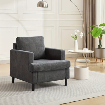 Fauteuil – Accentstoel – Lounge Fauteuil – Draaifauteuil – Leunstoel – Grijs Linnen – Stevig Houten Frame – Comfortabele Gescheurde Schuimvulling
