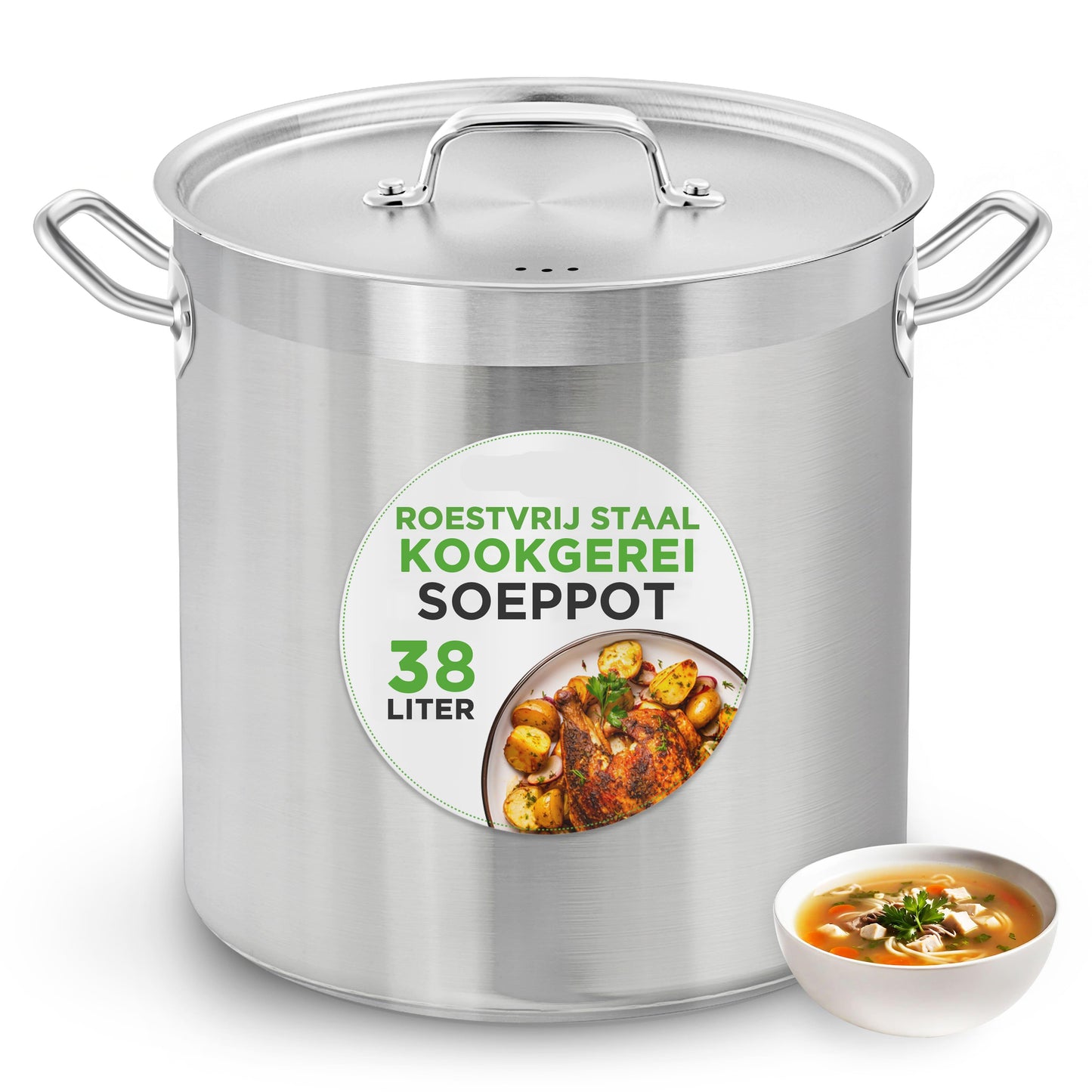 Soepketel – Soeppan – Kookpan – Stoofpan – Braadpan – 40 Liter – RVS – Geschikt voor Inductie