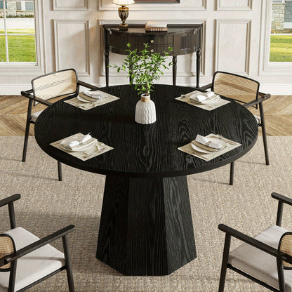 Eettafel – Ronde Tafel – Keukentafel – Dinnertafel – Tafel – Massief Houten Poten – Krasbestendig Gefineerd Spaanplaat – Compact 118 cm – Modern Farmhouse Design