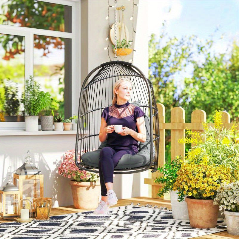 Tuinschommel – Egg Schommelstoel - Schommelstoel – Outdoor Schommelstoel – Loungestoel – Rattan Materiaal – Inklapbaar Tot 150 kg