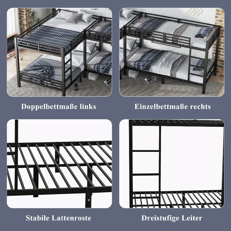 Stalen Stapelbed – Hoogslaper – Twee-onder-een-kap Bed – Bunkbed – Tienerbed – Ruimtebesparend – Stevig Lattenbodem – 90x200 & 140x200 cm