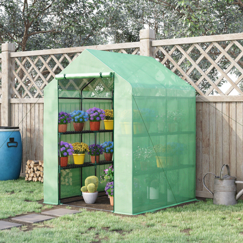 Kweekkas – Broeikas – Tuinkas – Plantenkas – Mini Kas – Loop-in Design – 8 Planken – Gepoedercoat Stalen Frame – Waterdichte UV-bestendige PE Hoes – Groen