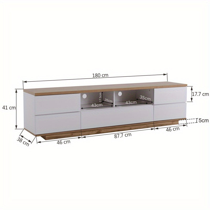 TV-kast – TV-meubel – Mediakast – TV-dressoir – Wandmeubel – Wit met houtstructuur – 180 cm breed – MDF materiaal