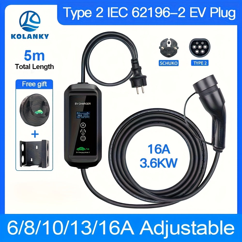 Laadkabel – Laadkabel Auto – Oplaadkabel EV – EV Kabel – Elektrische Auto Kabel – 5 Meter Lengte – 16A 1-Fase 3,6 kW – Schuko Stekker – Duurzaam PP Materiaal