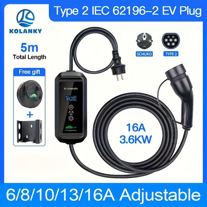 Laadkabel – Laadkabel Auto – Oplaadkabel EV – EV Kabel – Elektrische Auto Kabel – 5 Meter Lengte – 16A 1-Fase 3,6 kW – Schuko Stekker – Duurzaam PP Materiaal