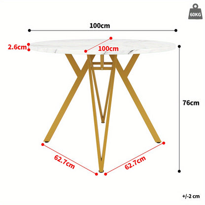 Eettafelset – Eetkamerset – Keukentafelset – Zitgroep – Meubelset – Ronde MDF Tafel – Gouden Metalen Poten