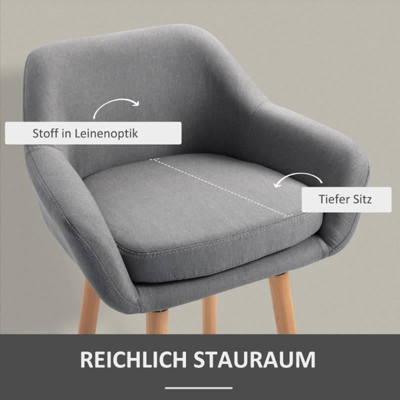 Barstoel Set – Barkruk – Hoge Kruk – Keukenstoel – Bistrostoel – Gecushioneerde Zitting – Met Voetensteun – Grijs Stoffen Bekleding – 55x48x100 cm