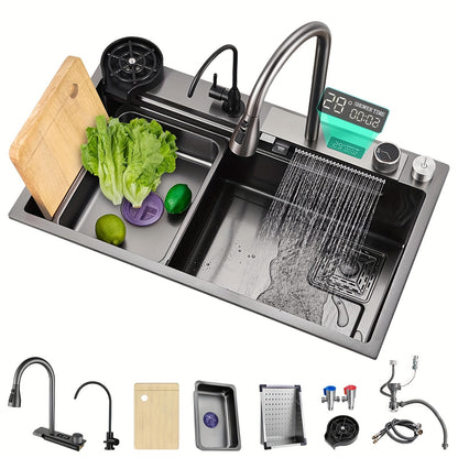 Keukenspoelbak – Spoelbakken Keuken – Wasbak Keuken – Gootsteen Keuken – Enkele Spoelbak – RVS 304 – 80x45 cm – Inbouw Onderbouw Opbouw – Met Afdruipvlak – Zwart