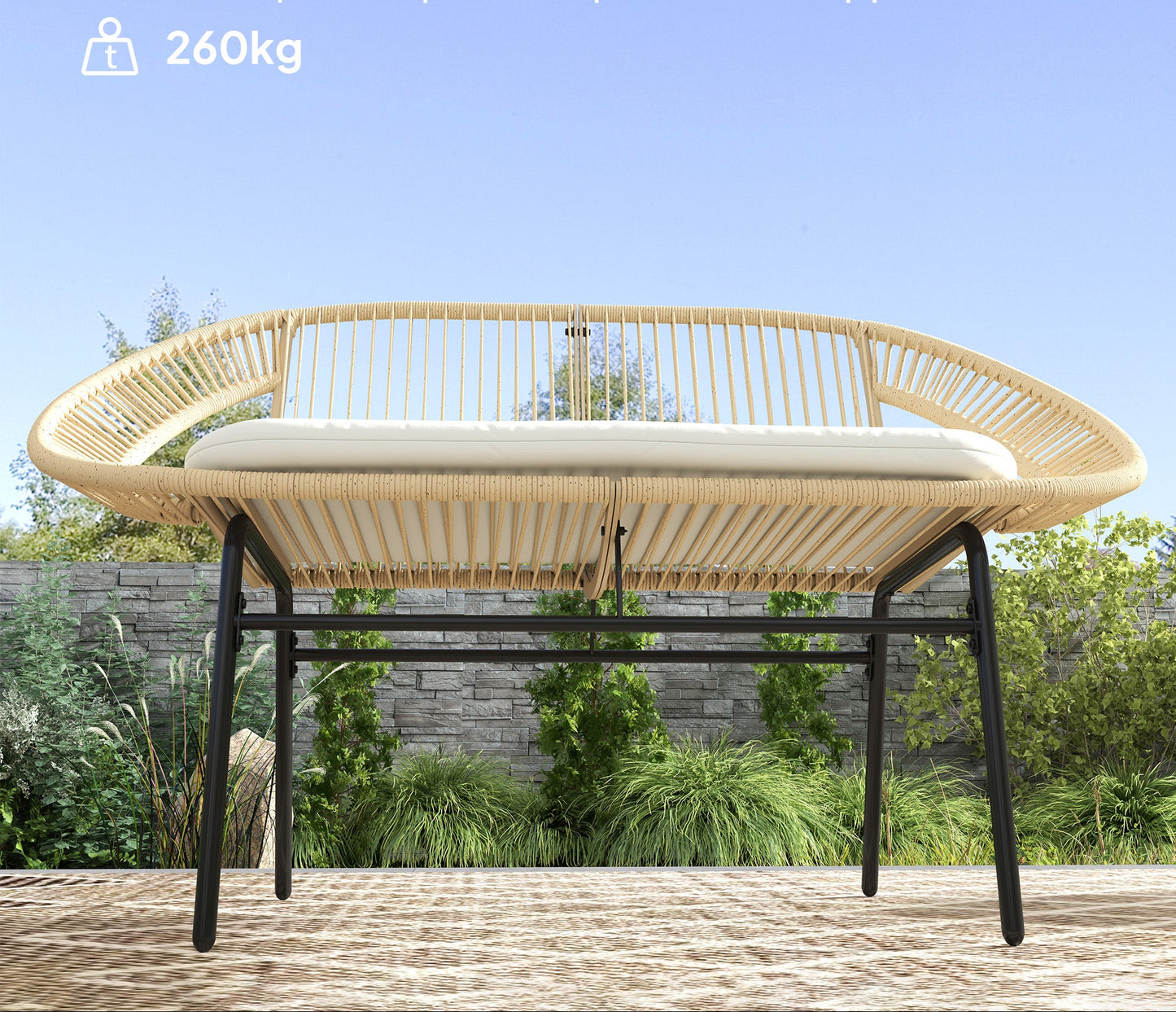 Tuinbank – Buitenbank – Parkbank – Balkonbank – Zwart – 2-zits – Weerbestendig Staal – PE-Rattan Design