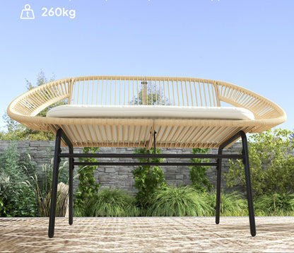 Tuinbank – Buitenbank – Parkbank – Balkonbank – Zwart – 2-zits – Weerbestendig Staal – PE-Rattan Design