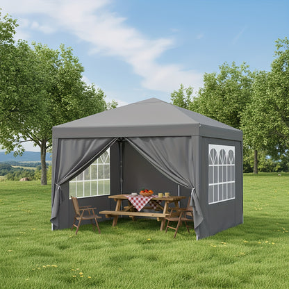 3x3m Pop-Up Canopy Tent with 4 Removable Side Walls Portable Commercial Instant Shelter Includes Carry Bag, Ropes, and Pegs Party Tent Ideal for Gardens, Festivals, Camping BBQs, Backyards, Weddings, Parties, and Outdoor Mark