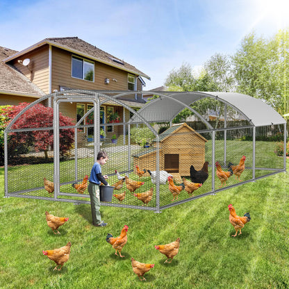 Chicken Coop Free-Range Enclosure, 3X2X2M/3X4X2M/3X6X2M/3X8X2M Galvanized Steel, Chicken House Dome Roof with Lock And Pe-Colored Tarpaulin, Easy to Clean, for Chicken Cage Bird Cage.