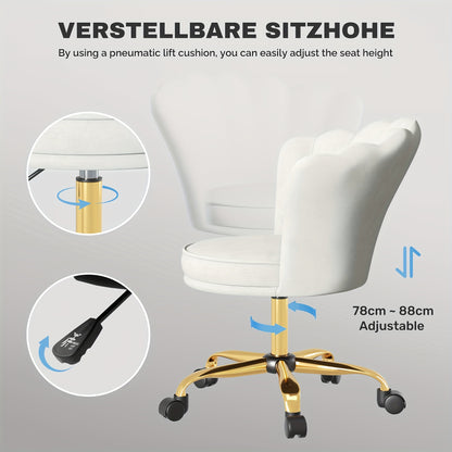 Bureaustoel – Office Chair – Draaistoel – Bureaustoelen – Verstelbare Stoel – Beige Velvet – 360° Draaibaar – Memory Foam Zitting – Max 120 kg Belastbaar