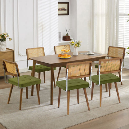 Eetkamerstoel – Stoel – Kuipstoel – Keukenstoel – Dinerstoel – Rattan Zitting – Houten Poten – Set Van 2 – Gestoffeerd – Gevlochten Rugleuning – Warm Bruin