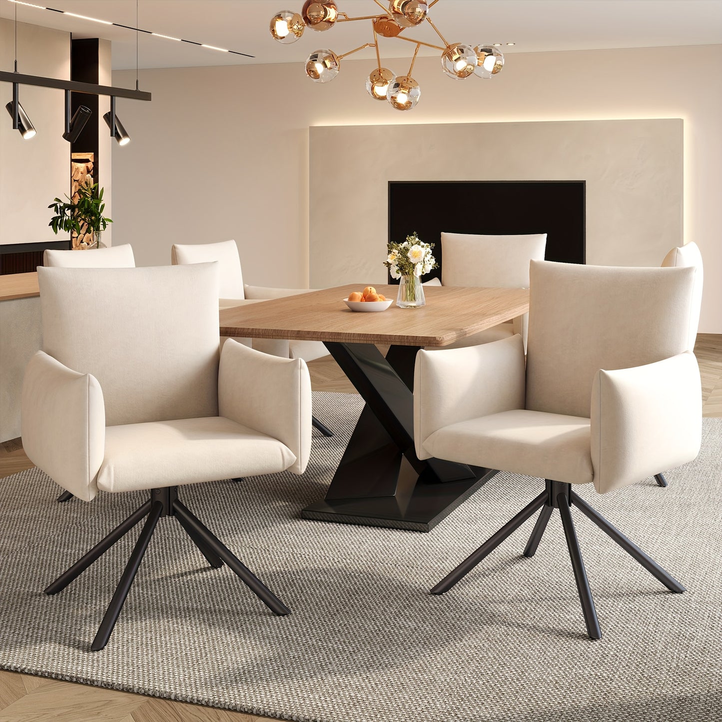 Set of 2 Upholstered Dining Chairs with 4 Metal Feet, 360° Swivel Lounge Chairs with Lumbar Support, Velvet Armchairs for Living Room, Bedroom, Office - Classic Style, No Electricity Needed, Dining Room Furniture, Elegant Di